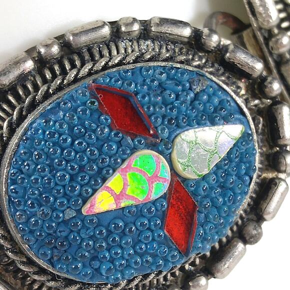 Art Crafted Five Linked Bracelet, Silver Tone, Iridescent Design, 1960s Vintage - Picture 7 of 10